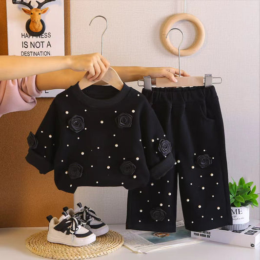 Meisjes setje met roosjes & wijduitlopende broek β lief & trendy πΉβ¨