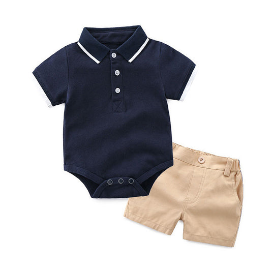 Jongens setje met poloromper & broekje – stoer & netjes 💙👶