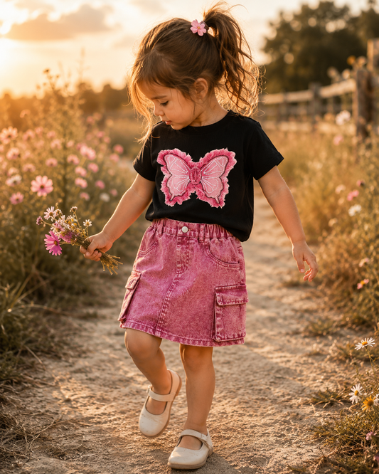 Corduroy rokje met vlinder shirt – 3 kleuren setje 🦋