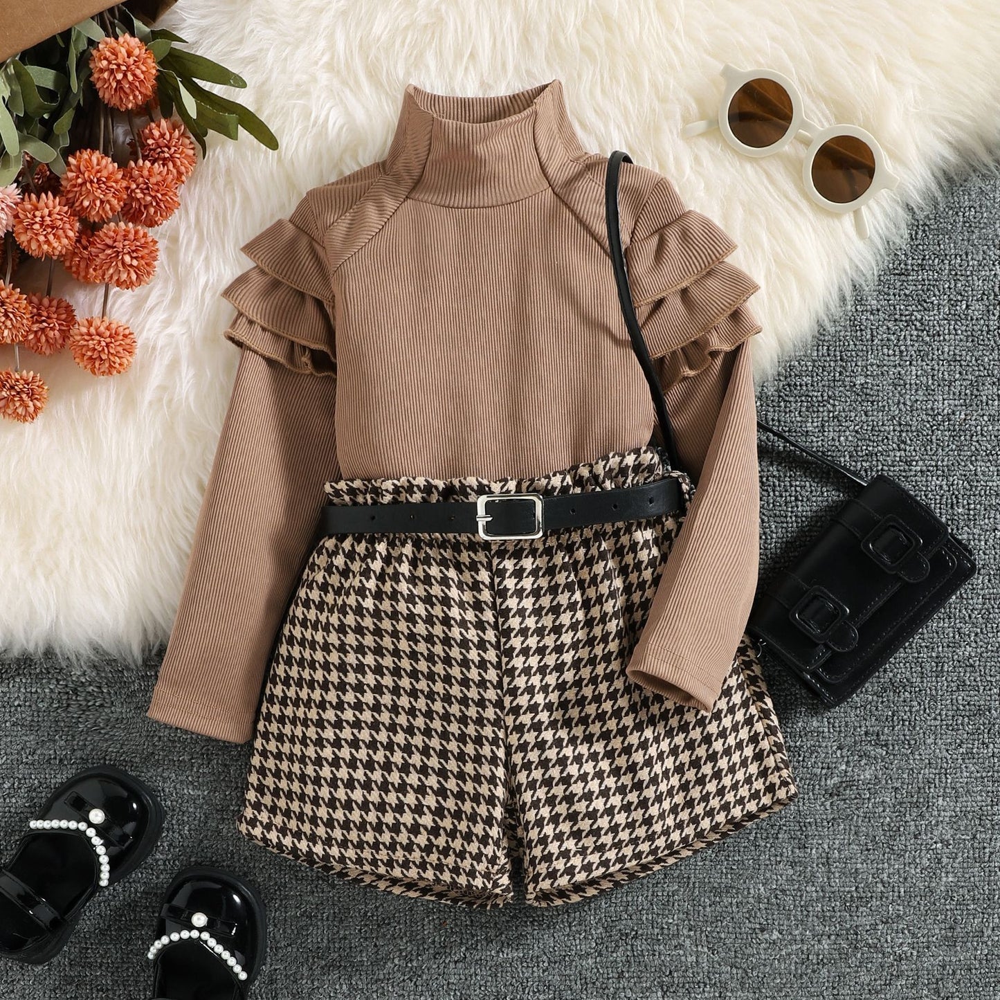 ByJamila - Elegant Houndstooth Ruffle Set 🖤🤍