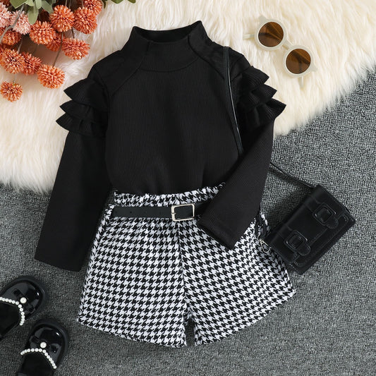 ByJamila - Elegant Houndstooth Ruffle Set 🖤🤍