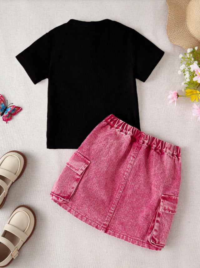 Corduroy rokje met vlinder shirt – 3 kleuren setje 🦋