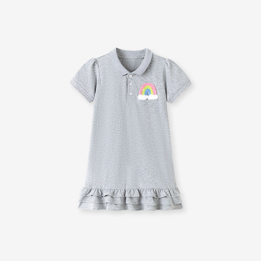 Katoenen polo jurk met regenboogjes 🌈🤍 – speels & zacht