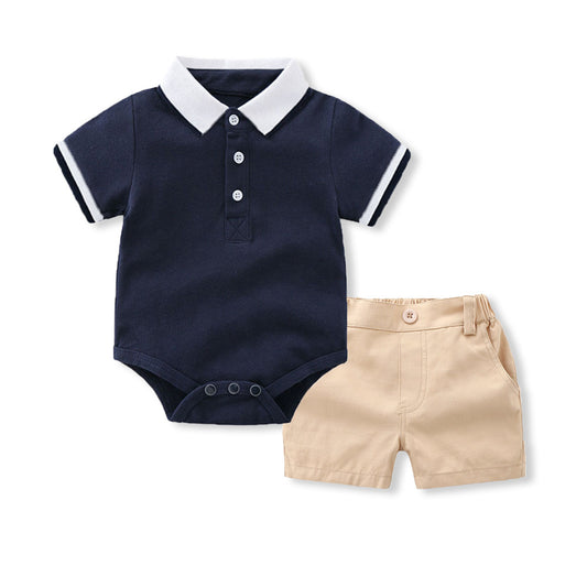 Jongens setje met poloromper & broekje – stoer & netjes 💙👶