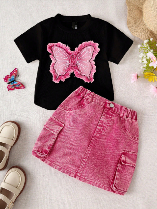 Corduroy rokje met vlinder shirt – 3 kleuren setje 🦋