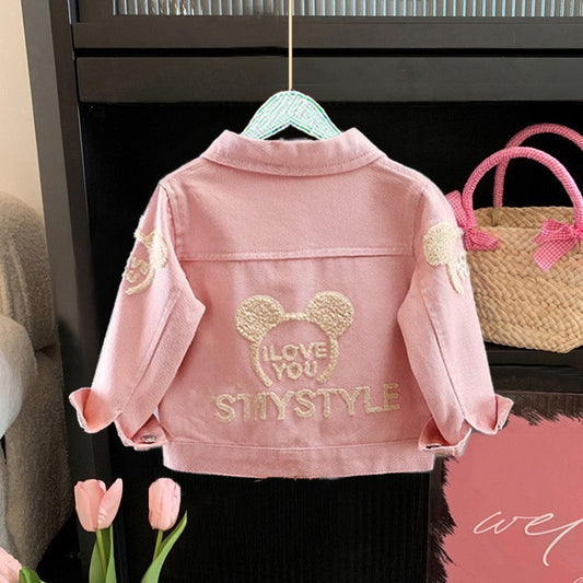Roze spijkerjasje met geborduurde steentjes & parels – uniek & luxe ✨👖