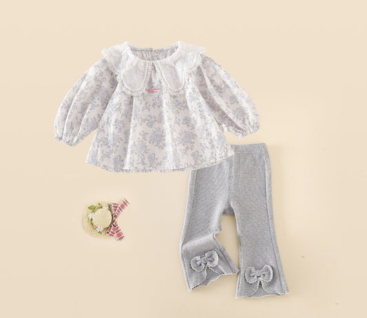 Grijze Flairlegging met Strikjes 🎀🩶 (Matching Set met Bloemetjes Blouse 🤍🌸)
