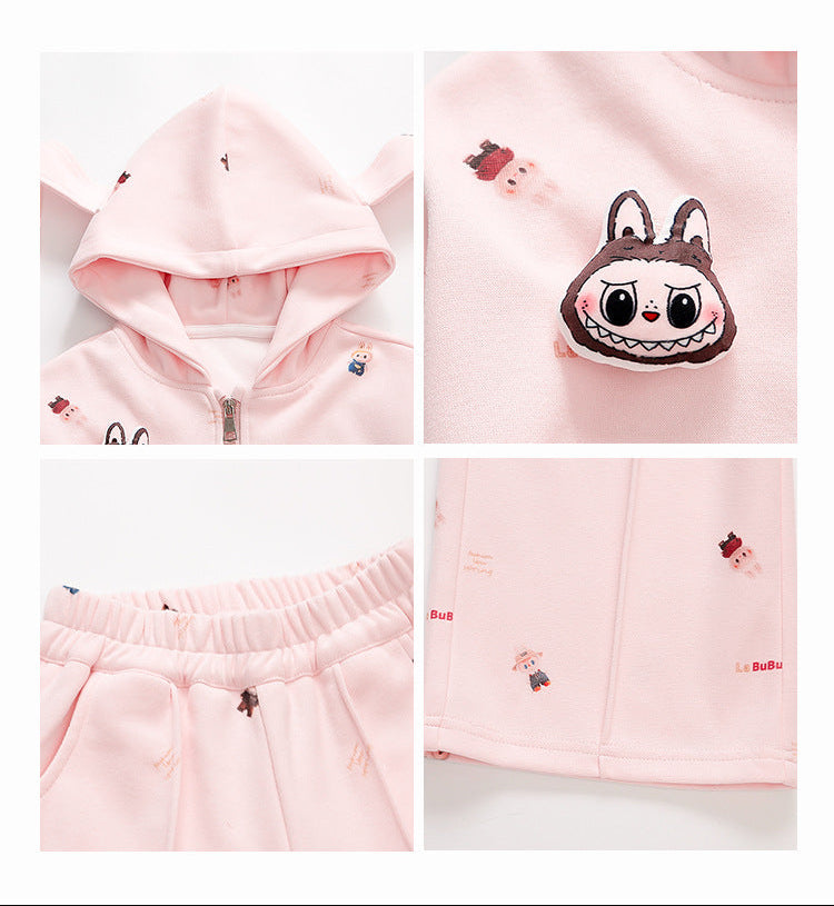 Meisjes set met zip vest & Labubu print – speels & trendy 🐰✨