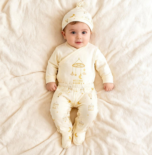3-Delige Babyset met Omslagromper, Broekje & Mutsje 👶🏻🤍
