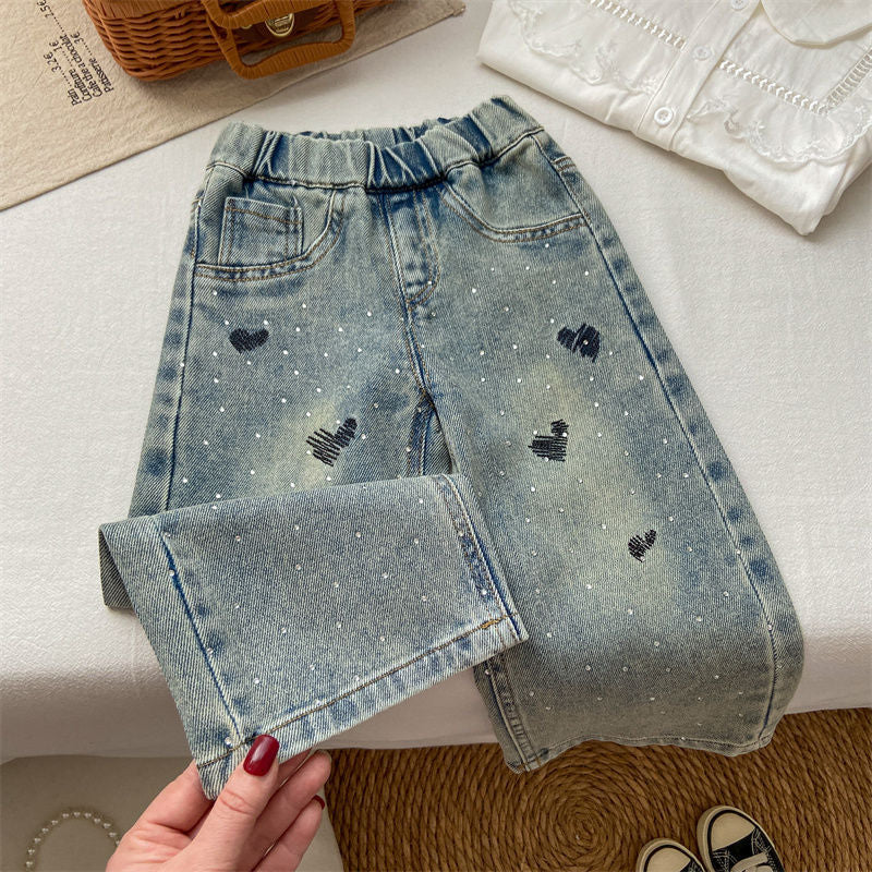 ByJamila – Meisjes Jeans met Hartjes Borduursel 💖👖