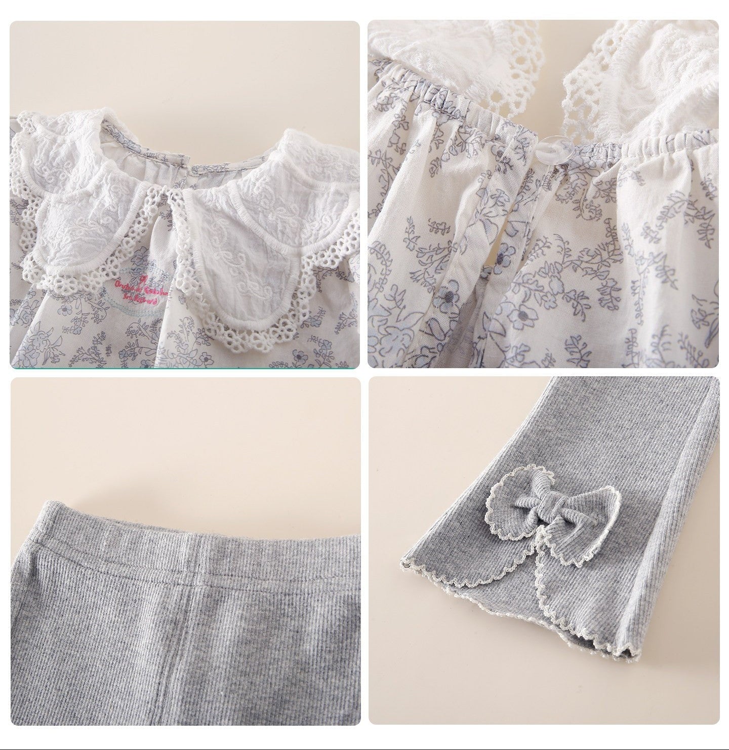 Grijze Flairlegging met Strikjes 🎀🩶 (Matching Set met Bloemetjes Blouse 🤍🌸)