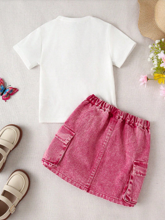Corduroy rokje met vlinder shirt – 3 kleuren setje 🦋